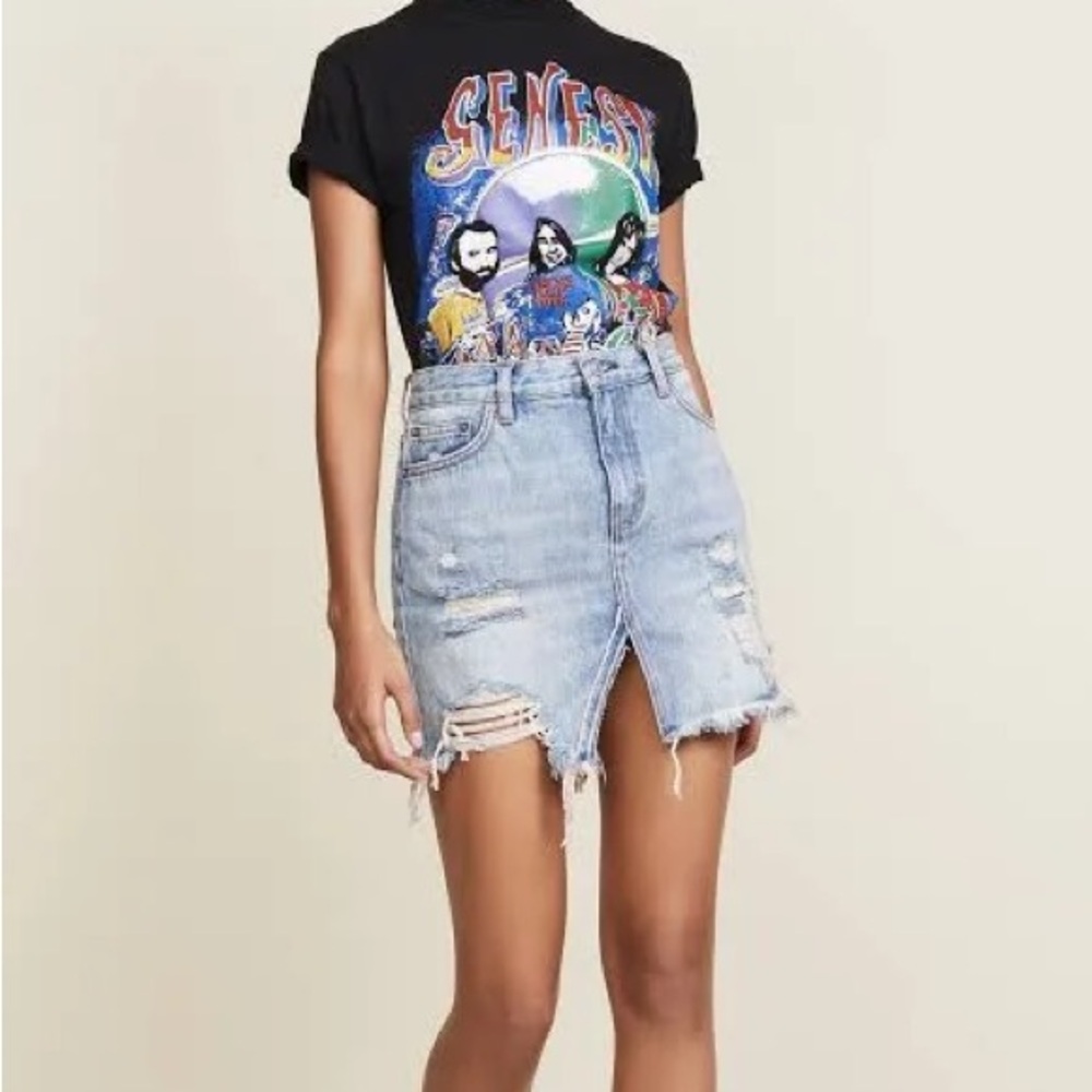 Free People Destroyed Denim Skirt